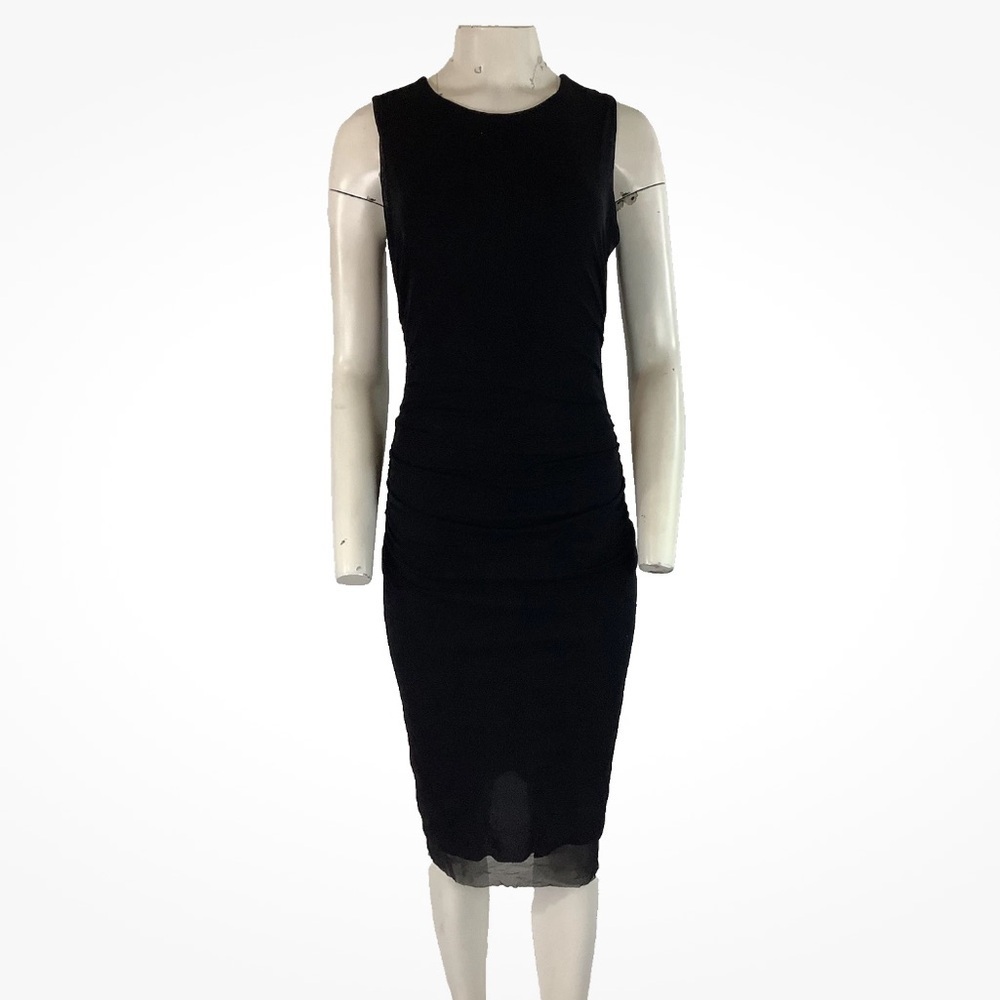 Spanx Sz M Ruched Sheath Bodycon Layered Cocktail Party Club Dress Black